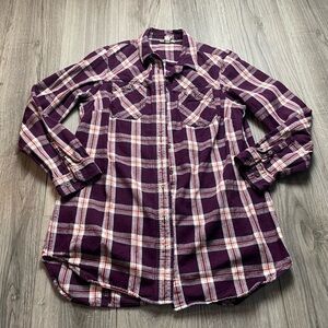 Duluth‎ Trading Co Purple Plaid Long Sleeve Button Down Shirt Medium